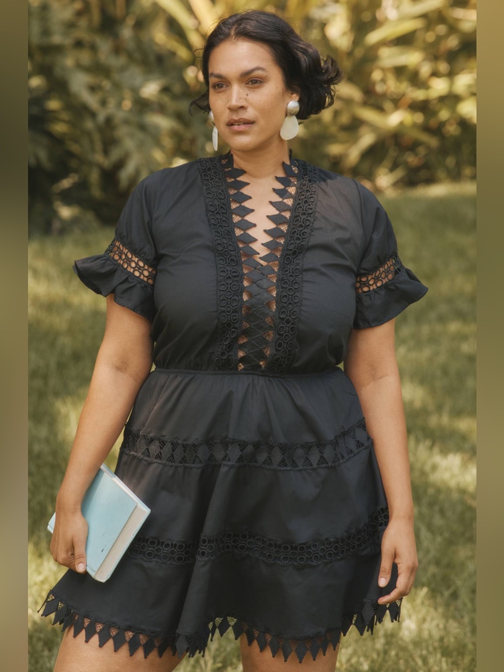 Peixoto Black Crochet-Trim Swim Coverup